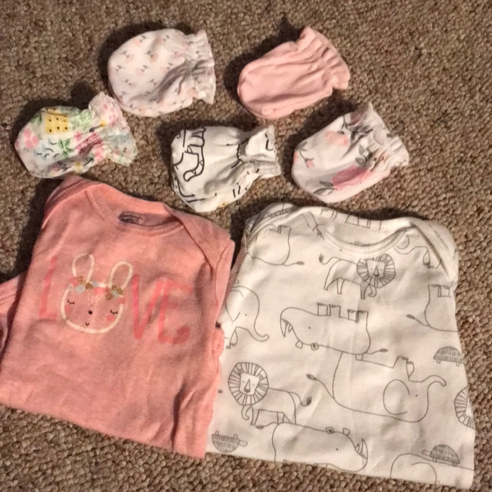 3-6 month onesies #2 bundle with #5 mittens